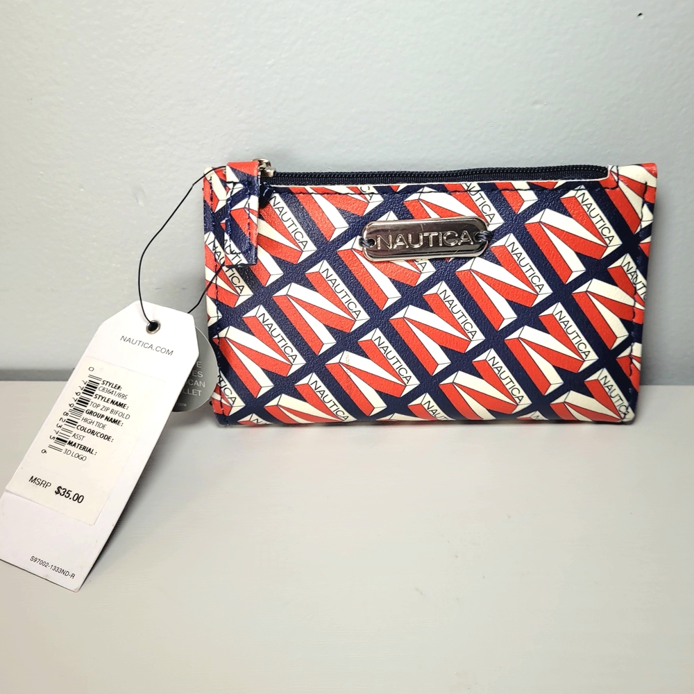 Nautica High Tide Top-Zip Bifold Wallet Cardholder with RFID Blocking Protection